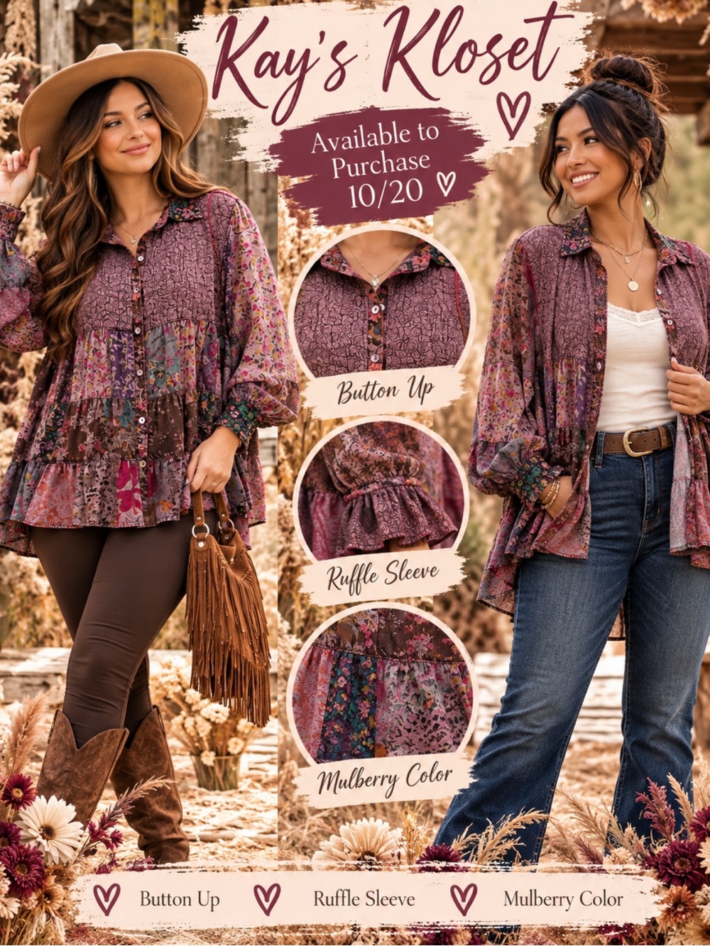 YW2–💜🔥 (ETA 10/20) Mulberry JHABLA LONG Sleeve Button-Up Blouse